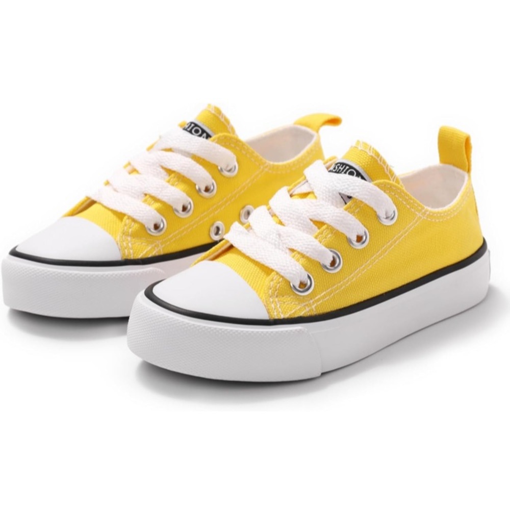 Yellow Kids Lace-Up  Canvas Sneakers - Picture 2 of 6